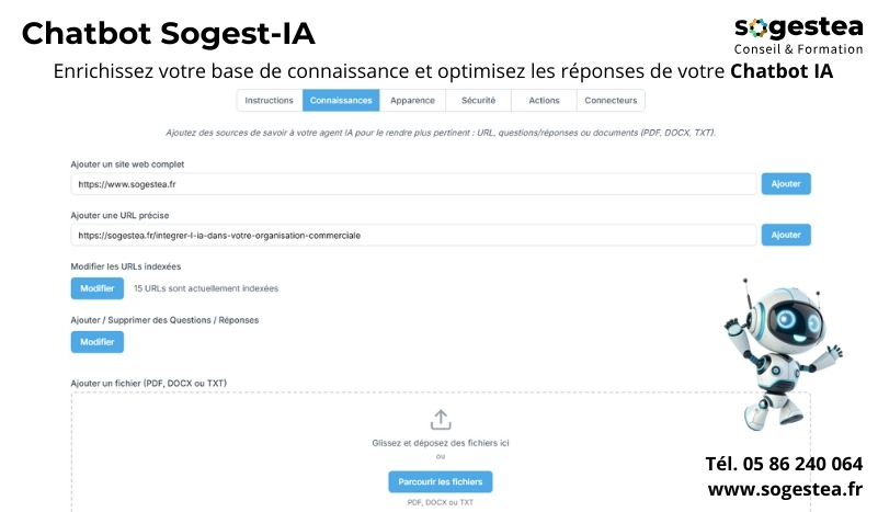 Chatbot Sogest IA Enrichissement de la base de connaissance de votre agent IA