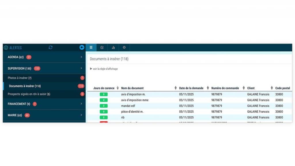 icoll CRM ENR alertes sur documents